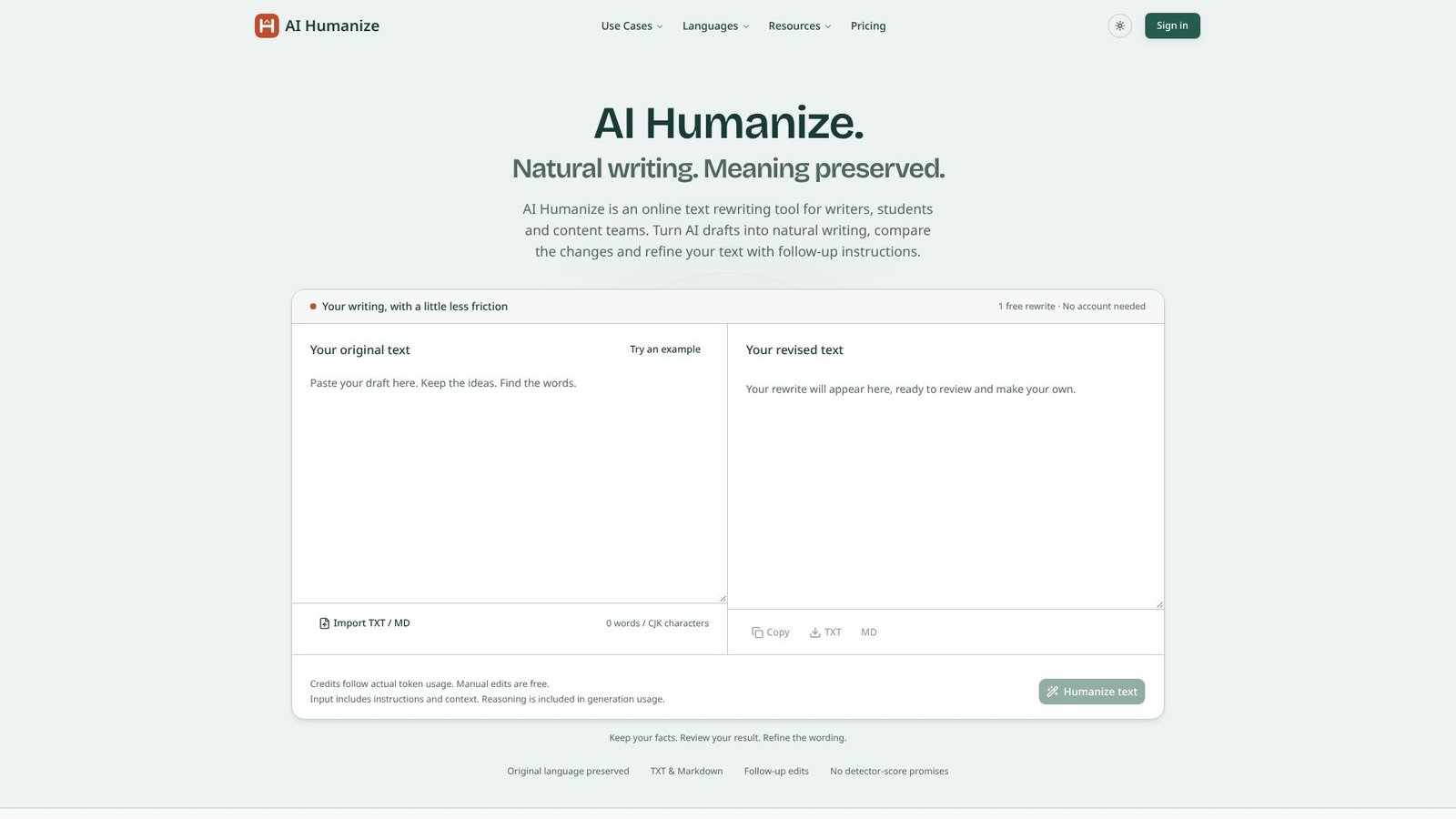 AI Humanize Screenshot