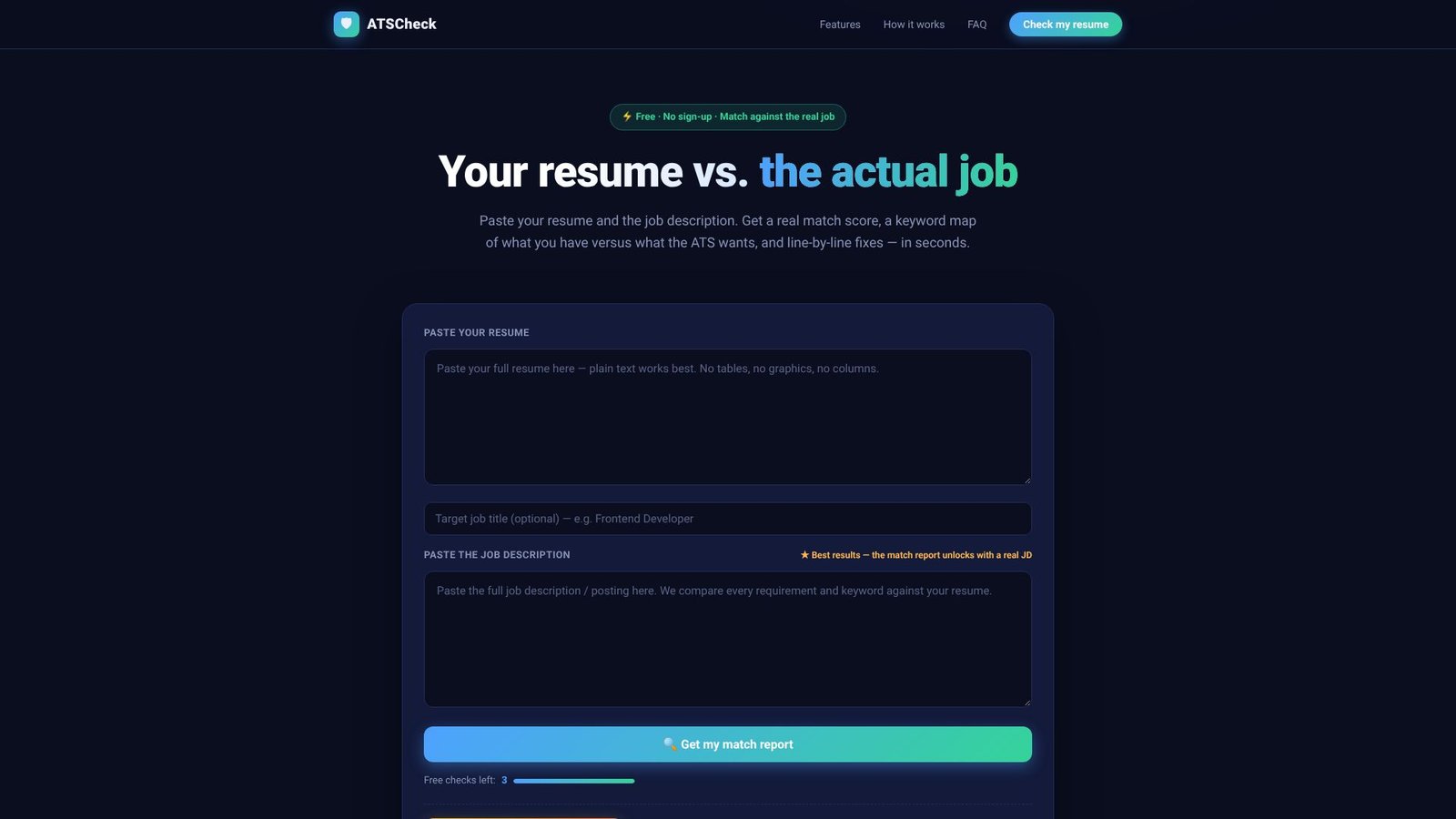 Screenshot: ATSCheck - Free AI ATS Resume Checker