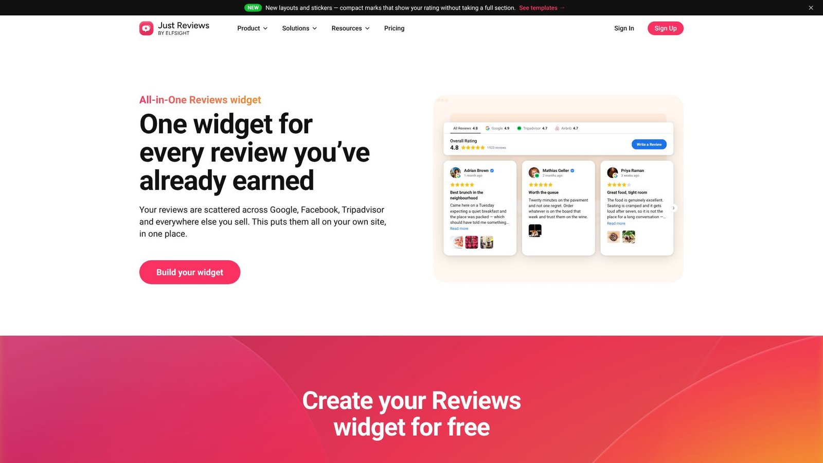 Screenshot: JustReviews by Elfsight