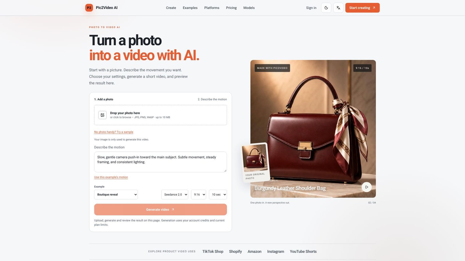 Screenshot: Pic2VideoAI