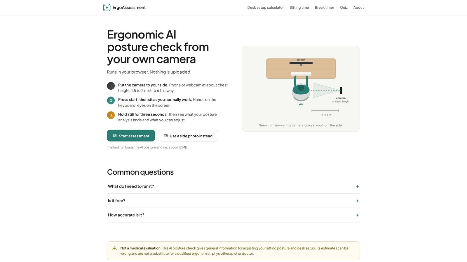 Screenshot: ErgoAssessment - AI Posture Check