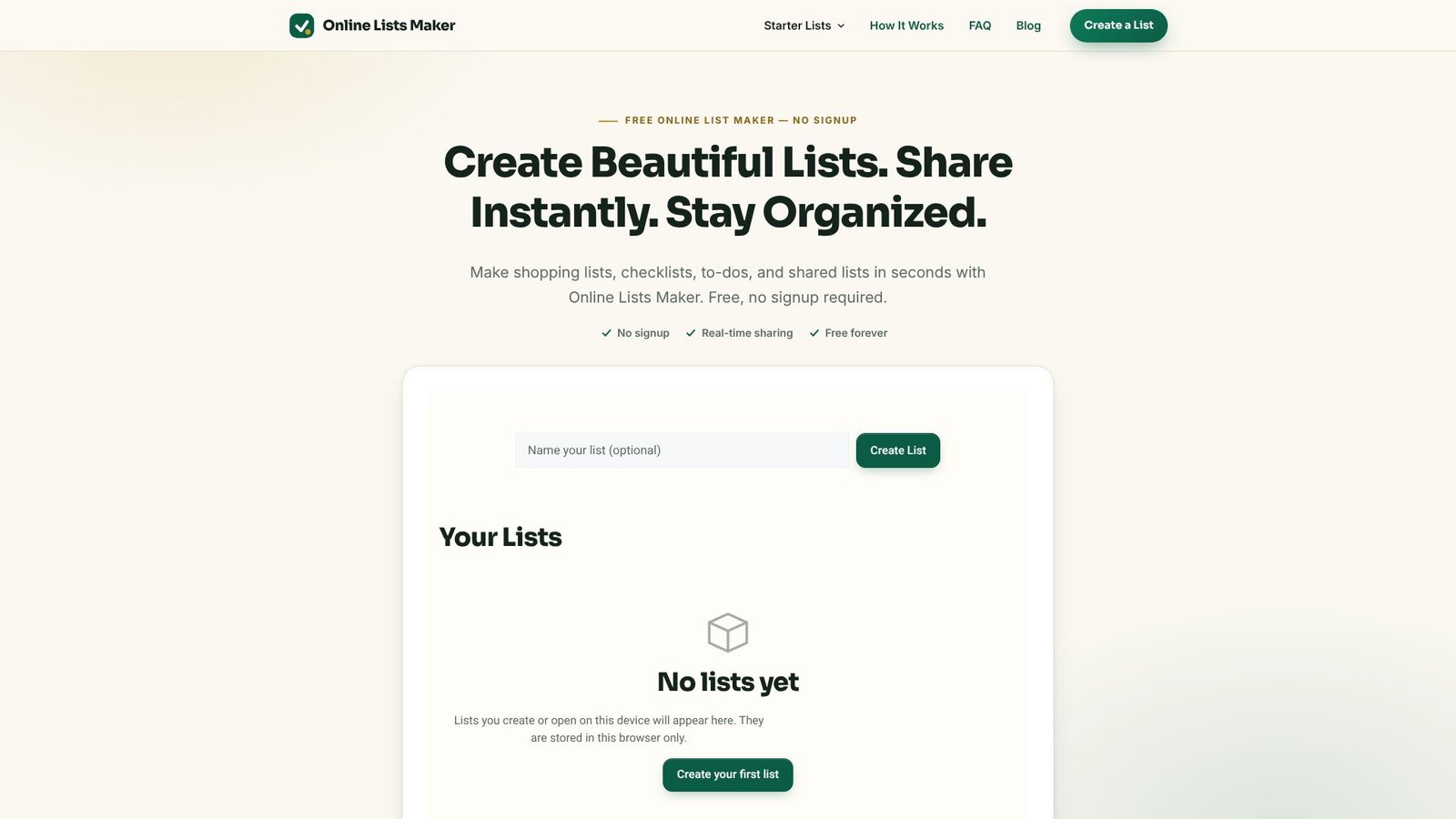 Screenshot: Online Lists Maker
