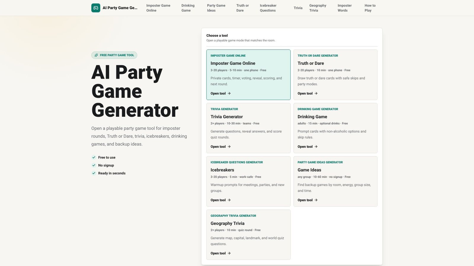 AI Party Game Generator Screenshot