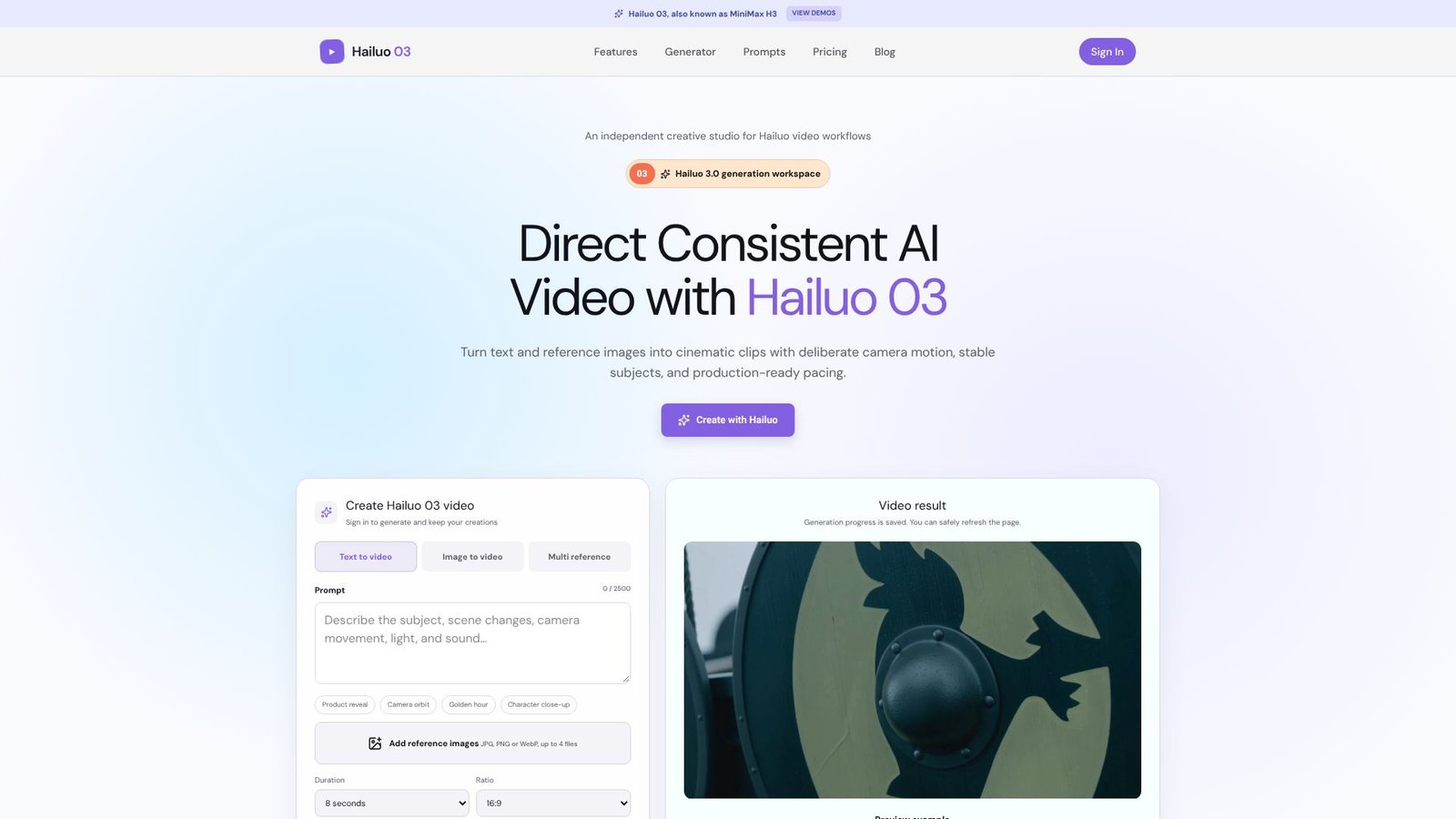 Screenshot: Hailuo 03