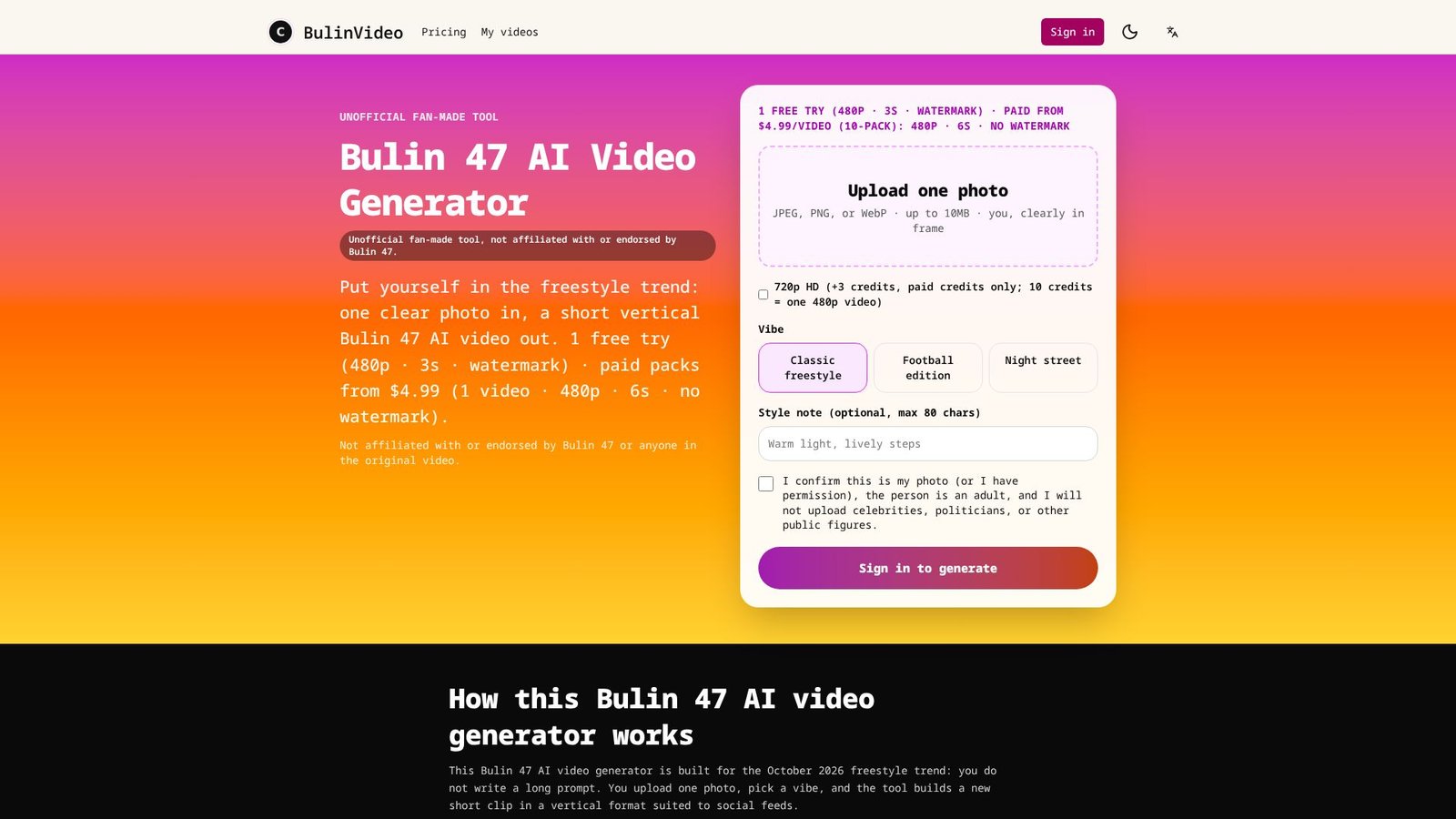 Screenshot: Bulin AI Video Generator