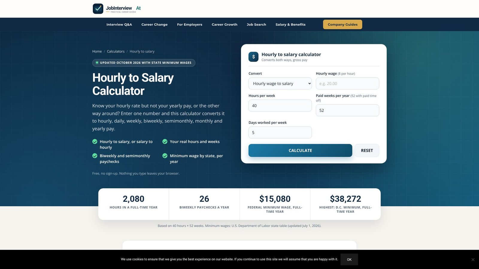Hourly to Salary Calculator Screenshot
