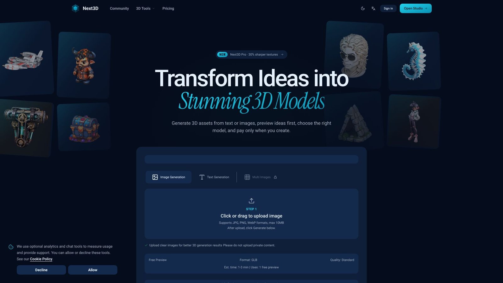 Screenshot: Next3D AI 3D Model Generator