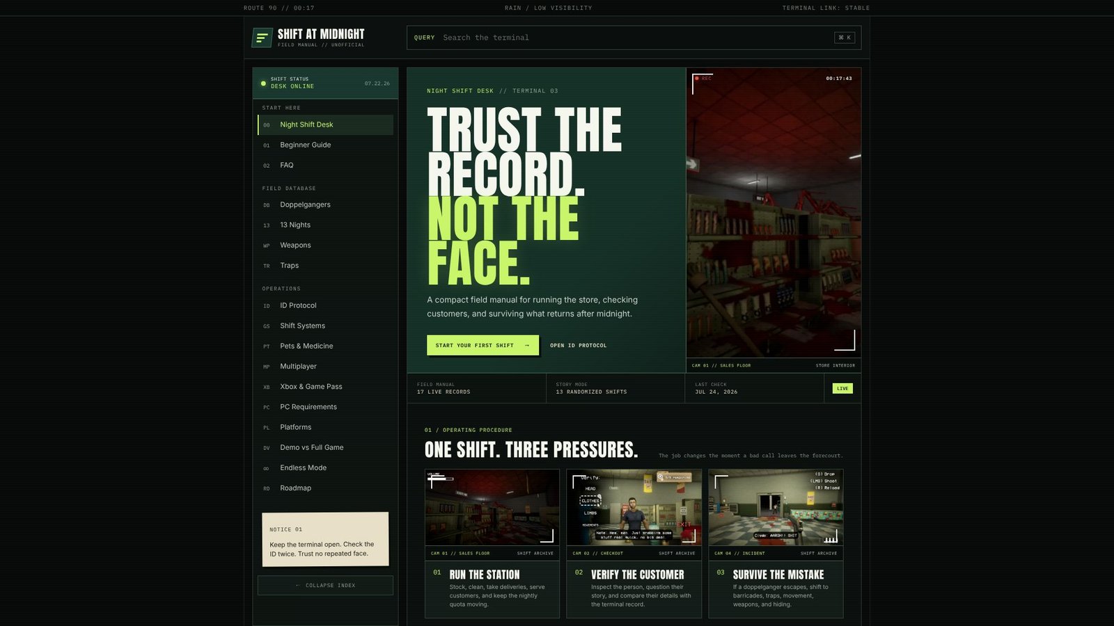 Screenshot: Shift at Midnight Field Manual