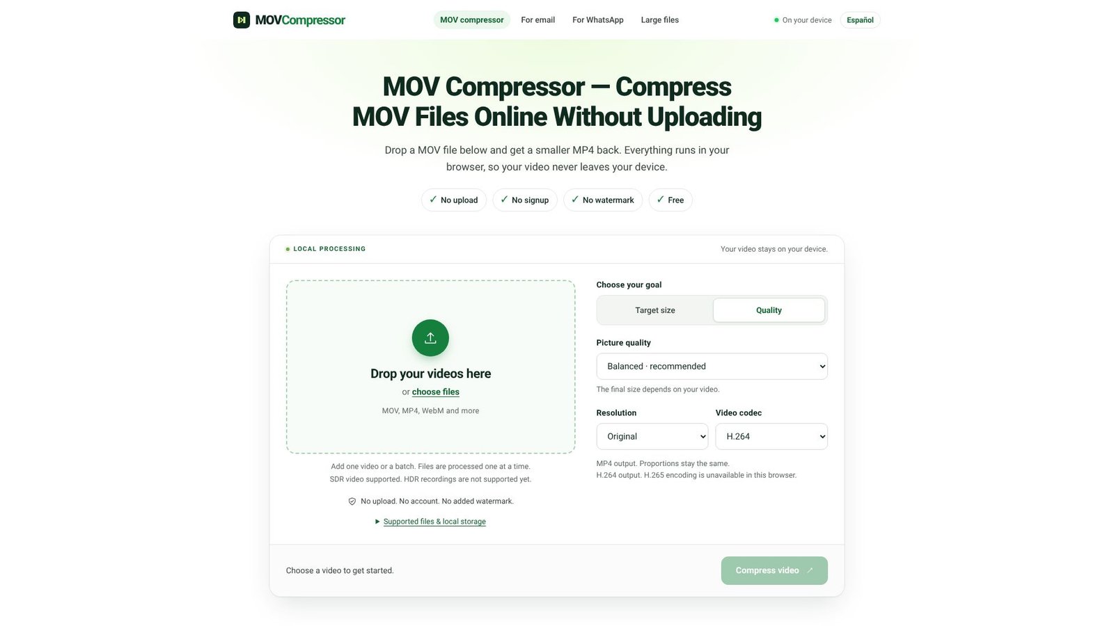 Screenshot: MOV Compressor