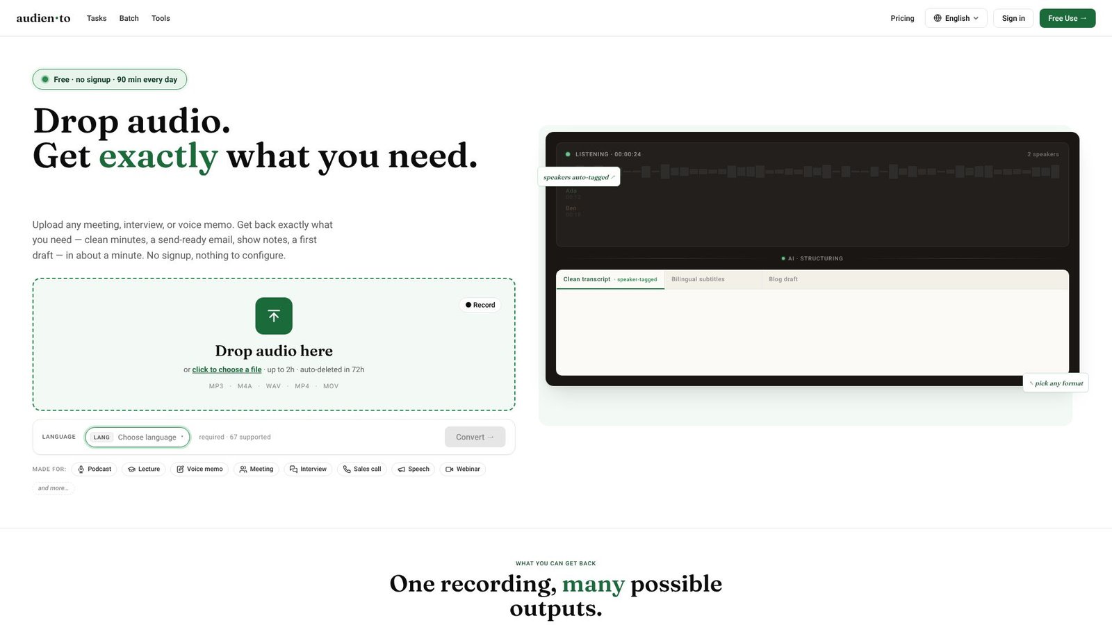 Screenshot: audien.to