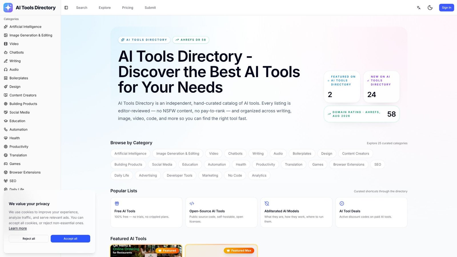 Screenshot: AI Tools Directory
