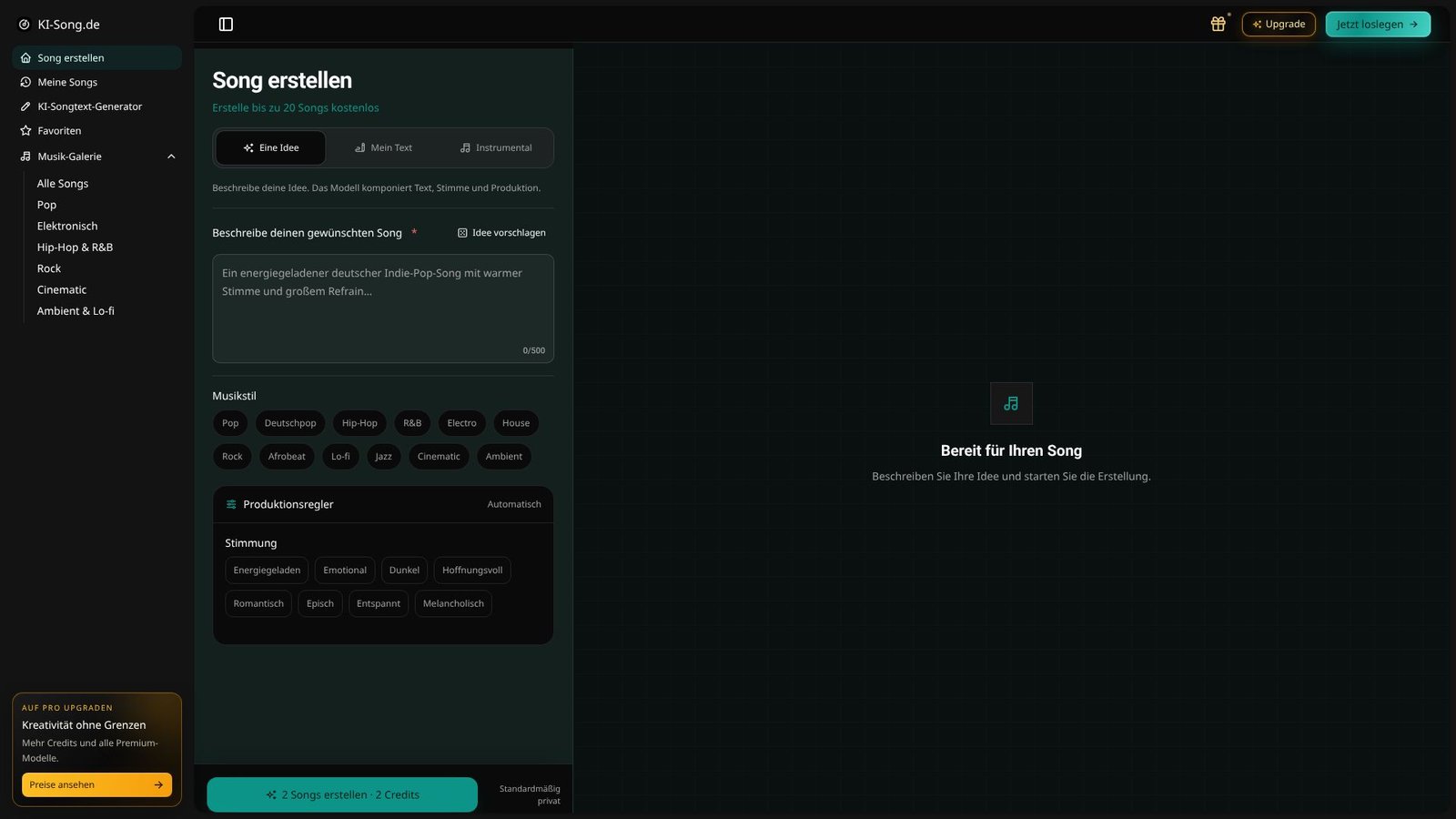 Screenshot: KI-Song.de
