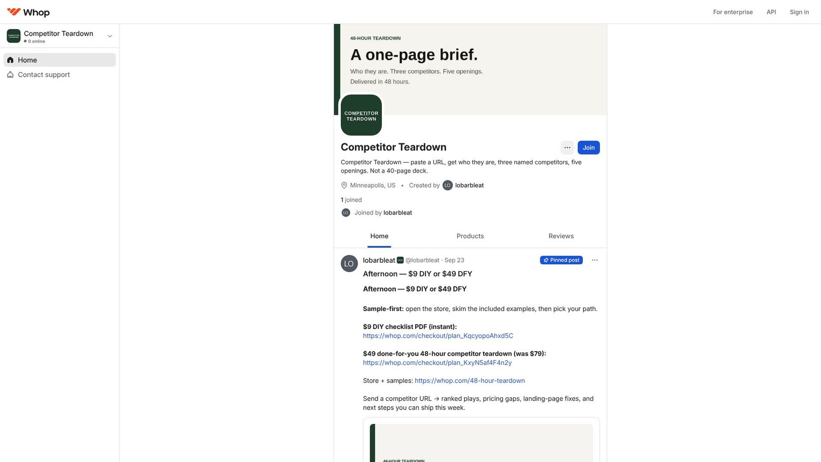 Competitor Teardown Screenshot