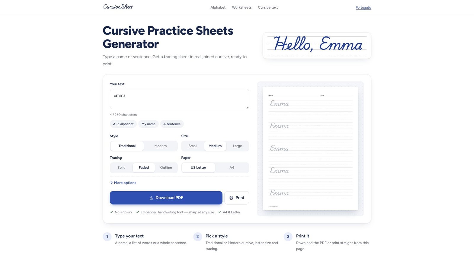 Screenshot: CursiveSheet