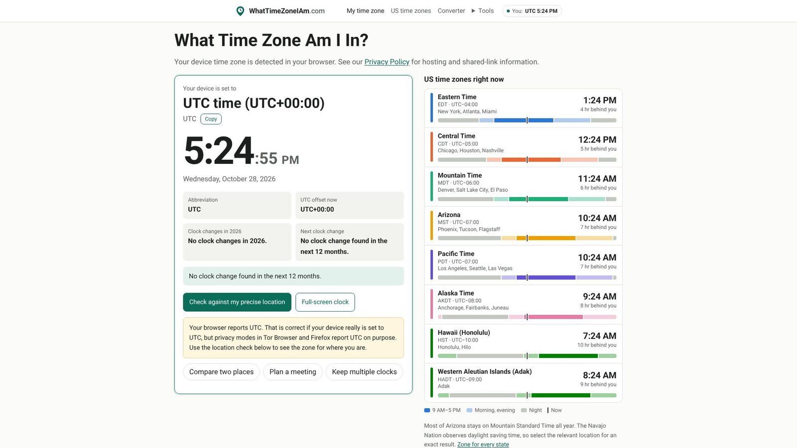Screenshot: What Time Zone Am I In?